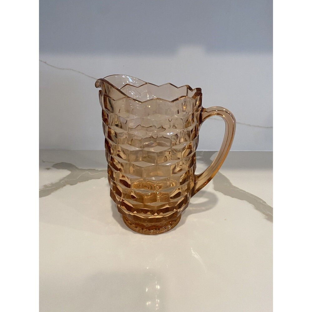Vintage Indiana Glass Colony Whitehall Peach Glass Pitcher 50 Oz Cubist Pattern